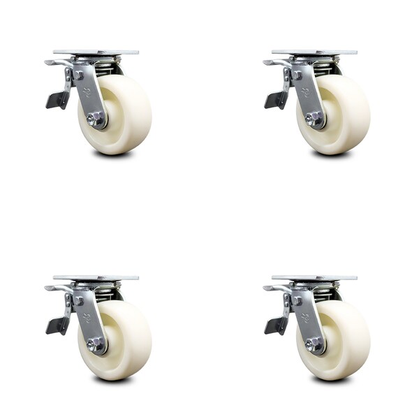 5 Inch Nylon Caster Set with Ball Bearings and Total Lock Brakes